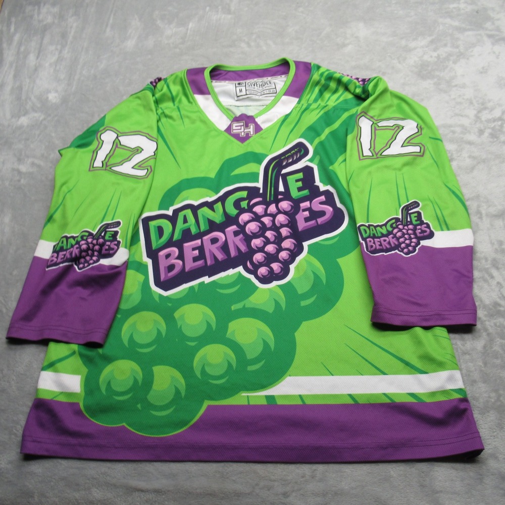 Dangle Berries #12 Jersey Unisex Medium 5IVEHOLE Green V-Neck Long Sleeve Hockey